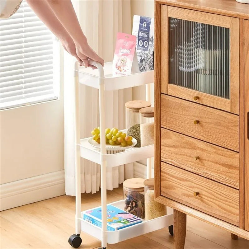 Multi-Tier Rolling Utility Cart – Floor-Standing Trolley with Handle for Kitchen, Bathroom & Snacks