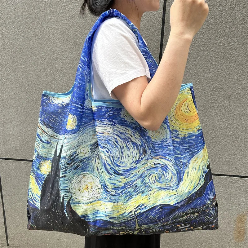 Flower Print Foldable Shopping Bag – Reusable Large Tote, Shoulder Bag & Travel Beach Carryall