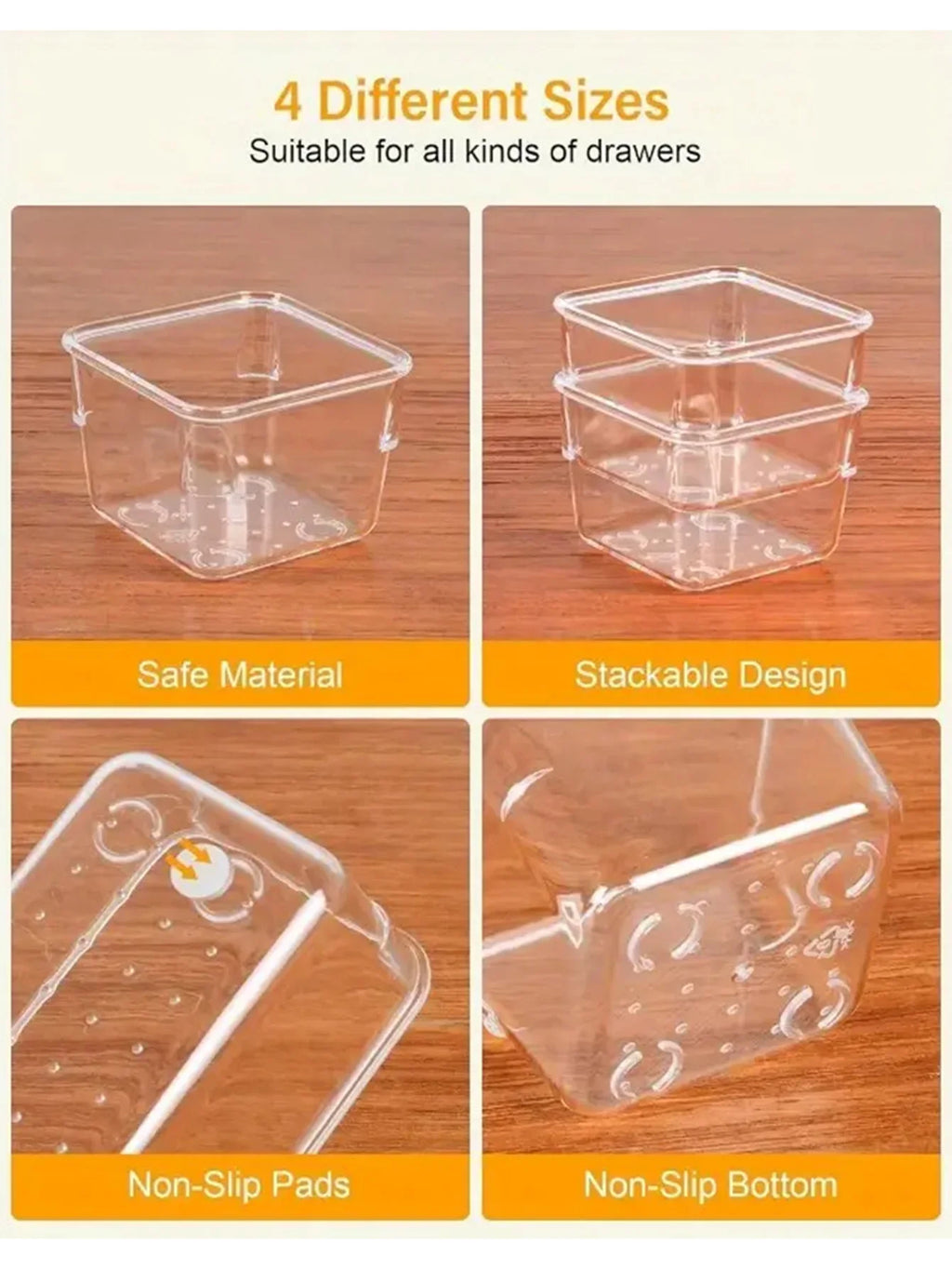 44-Piece Clear Drawer Organizer Set – Plastic Divider Bins for Kitchen, Bathroom, Office & Vanity
