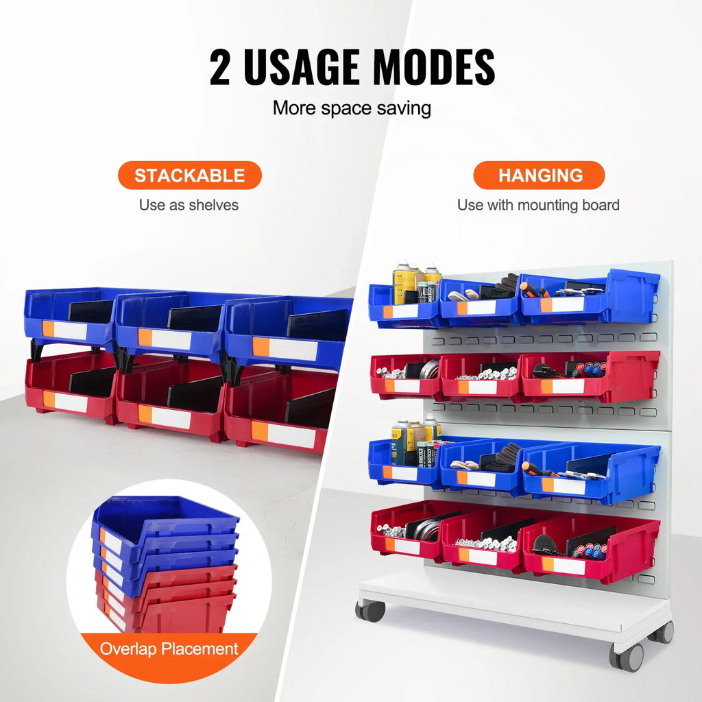 6-Piece Stackable Garage Storage Bin Set – Hanging Organizer Containers for Parts & Supplies