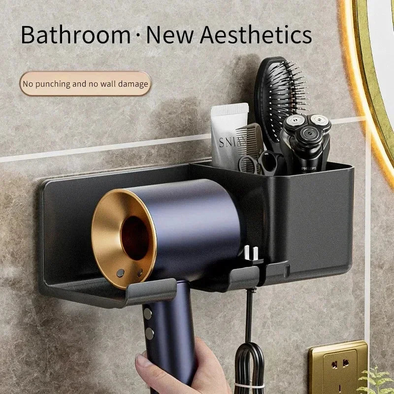 Wall-Mount Hair Dryer Holder – Suction Bathroom Organizer for Hair Dryers & Styling Tools
