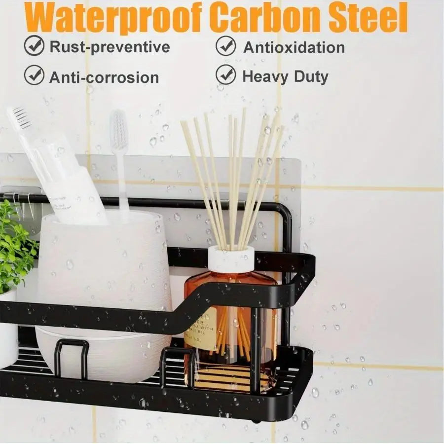 Adhesive Shower Organizer Set – No-Drill Stainless-Steel Bathroom Caddies & Storage Racks
