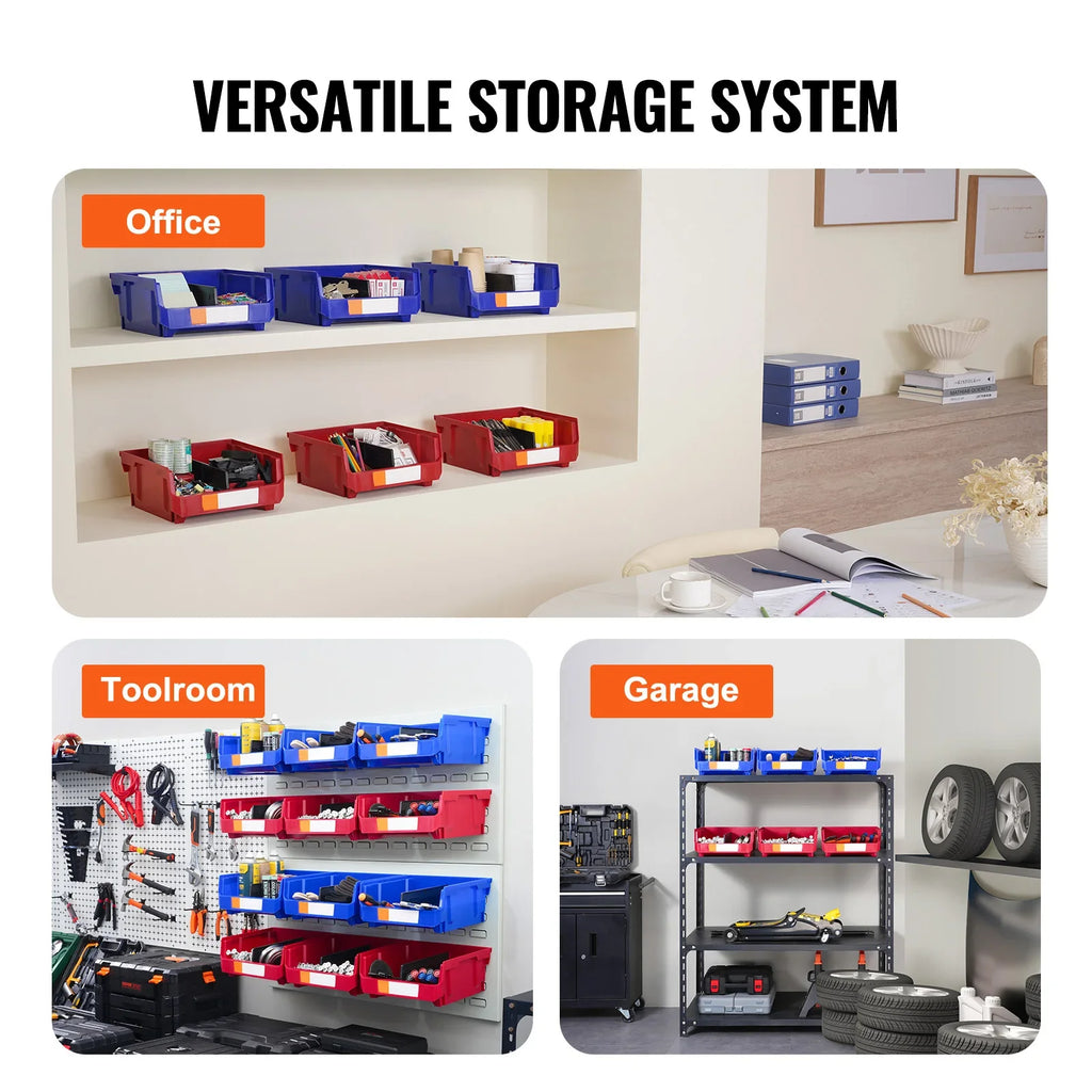 6-Piece Stackable Garage Storage Bin Set – Hanging Organizer Containers for Parts & Supplies