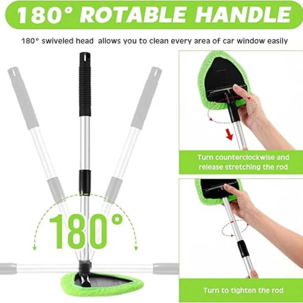 9-Piece Windshield Cleaner Tool Set – Extendable Car Window Brush with 6 Microfiber Pads