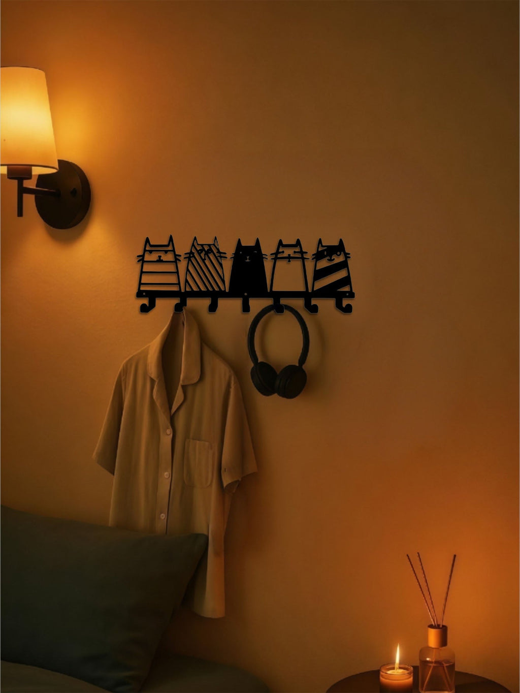 Cat Silhouette Wall Key Holder – Decorative Entryway Hooks for Keys, Leashes & Small Accessories