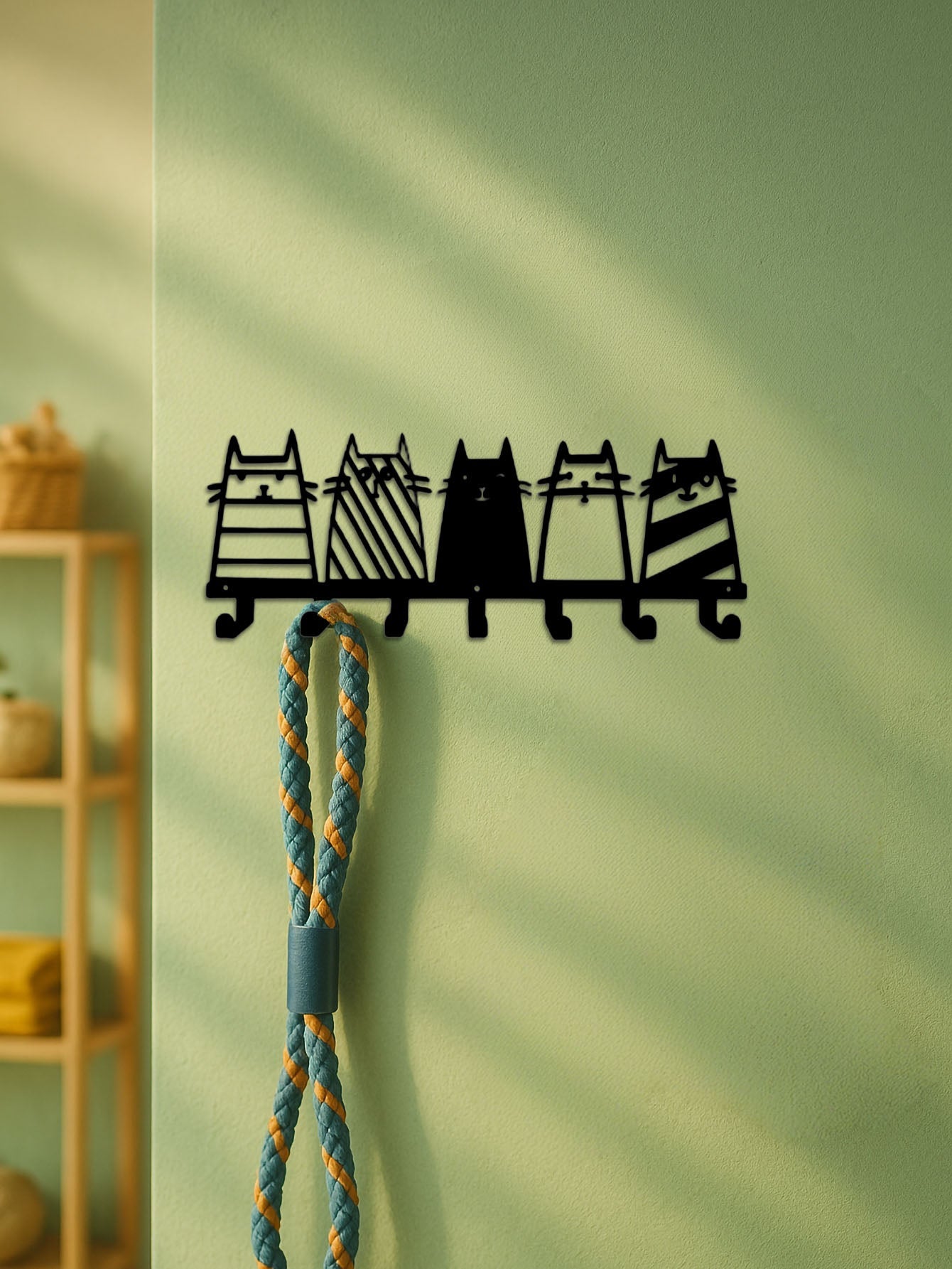 Cat Silhouette Wall Key Holder – Decorative Entryway Hooks for Keys, Leashes & Small Accessories