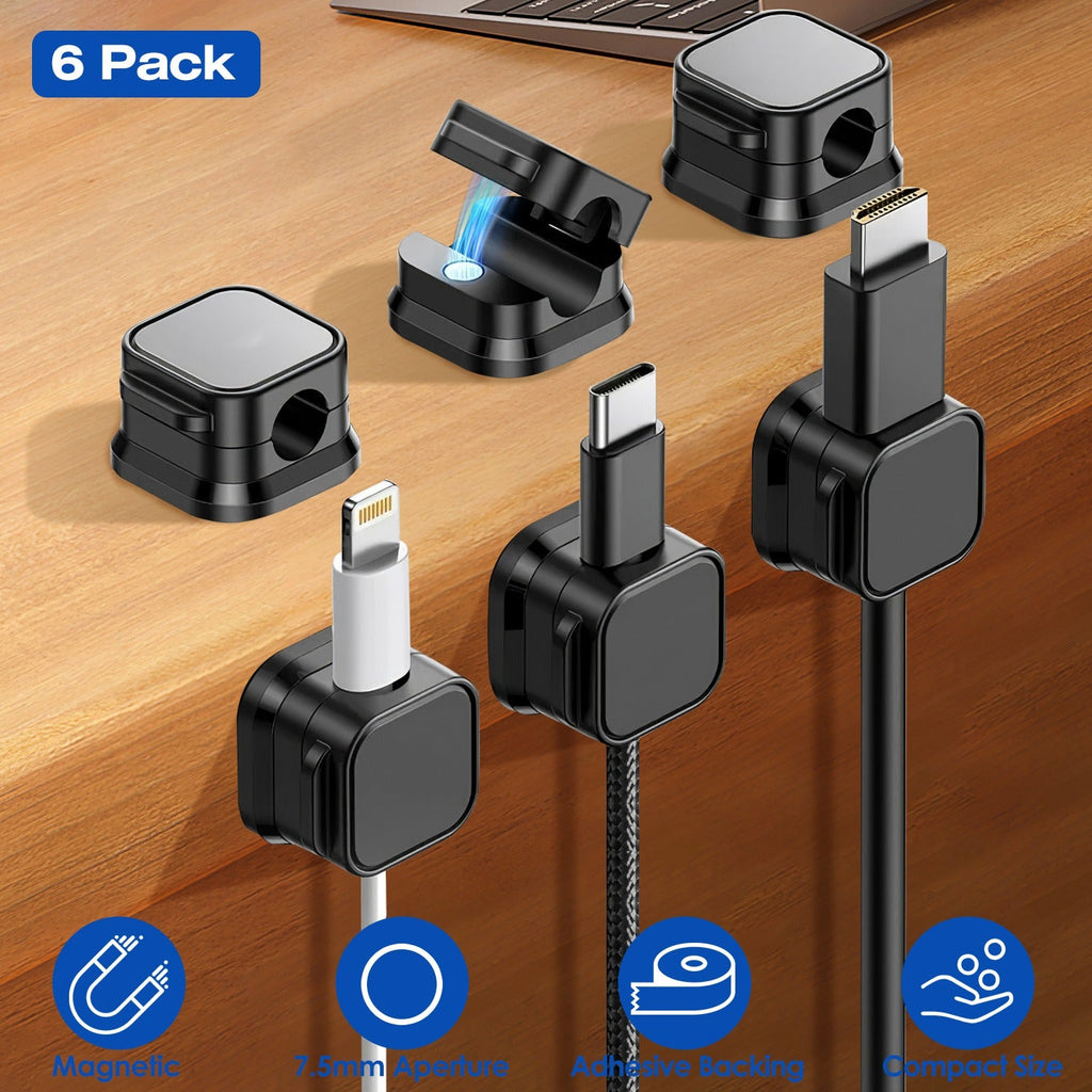 6-Pack Magnetic Cable Clips – Adhesive Cord Organizer Holders for Desks, Chargers & Electronics